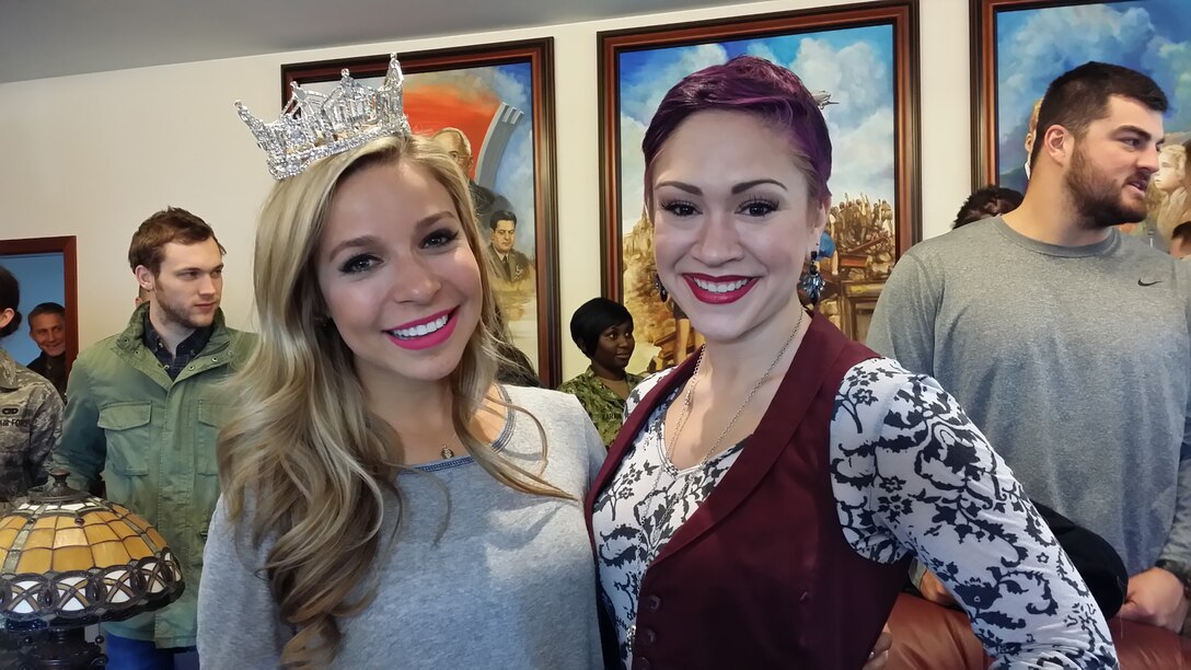Miss America 2015 Kira Kazantsev and singer Diana DeGarmo arrive in Germany as part of a USO Tour hosted by Navy Adm. James A. Winnefeld Jr., vice chairman of the Joint Chiefs of Staff, March 3, 2015. DoD photo by Lisa Ferdinando.