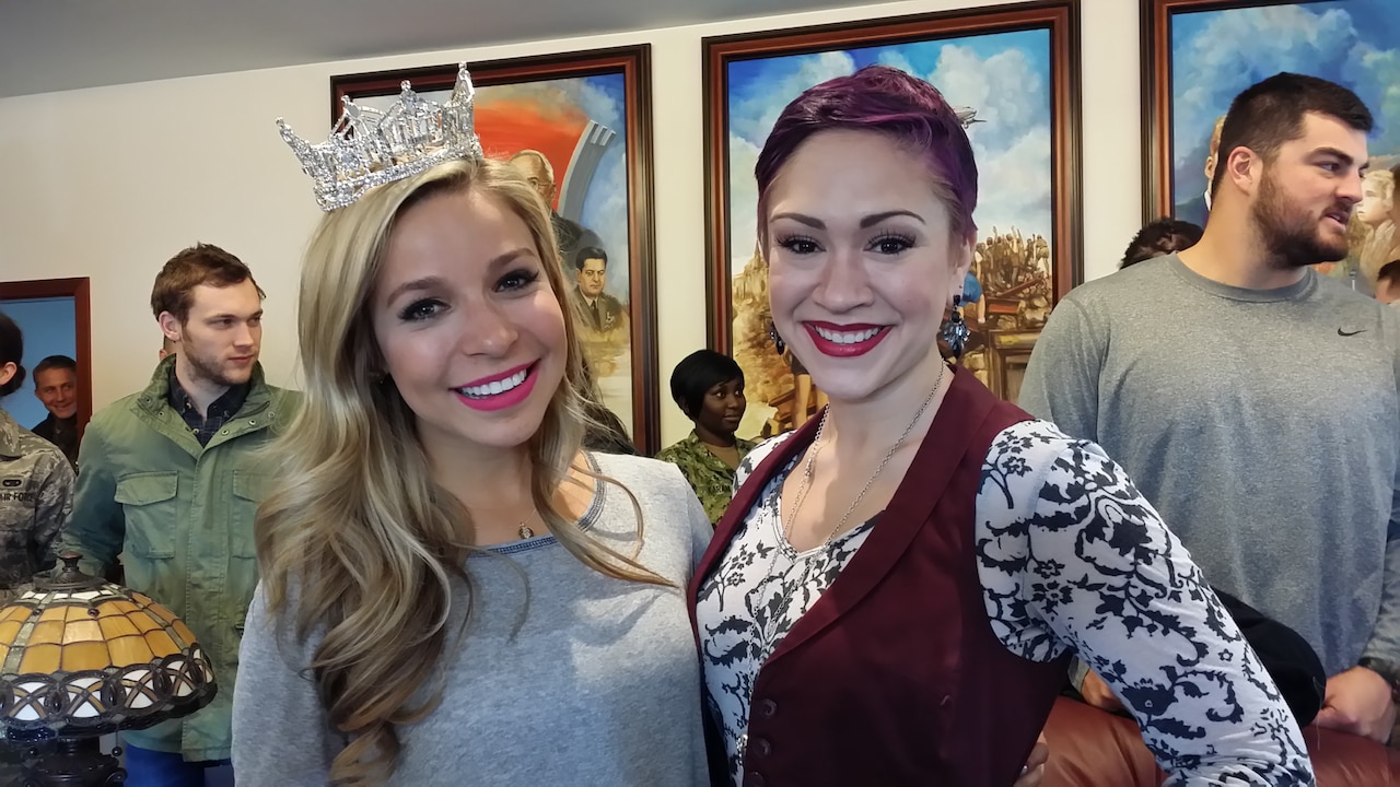 Miss America 2015 Kira Kazantsev and singer Diana DeGarmo arrive in Germany as part of a USO Tour hosted by Navy Adm. James A. Winnefeld Jr., vice chairman of the Joint Chiefs of Staff, March 3, 2015. DoD photo by Lisa Ferdinando.