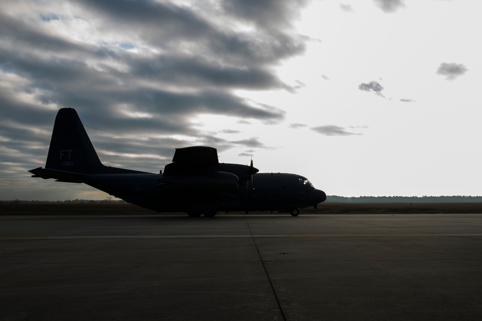 Aircraft 62-1863 ‘Iron Horse’, an HC-130P Combat King, taxis on the flightline before takeoff Mar. 3, 2015, at Moody Air Force Base, Ga. After 52 years of service, Iron Horse is taking its final flight before retiring to the “boneyard” in Davis-Monthan AFB, Ariz. (U.S. Air Force photo/Airman 1st Class Dillian Bamman)