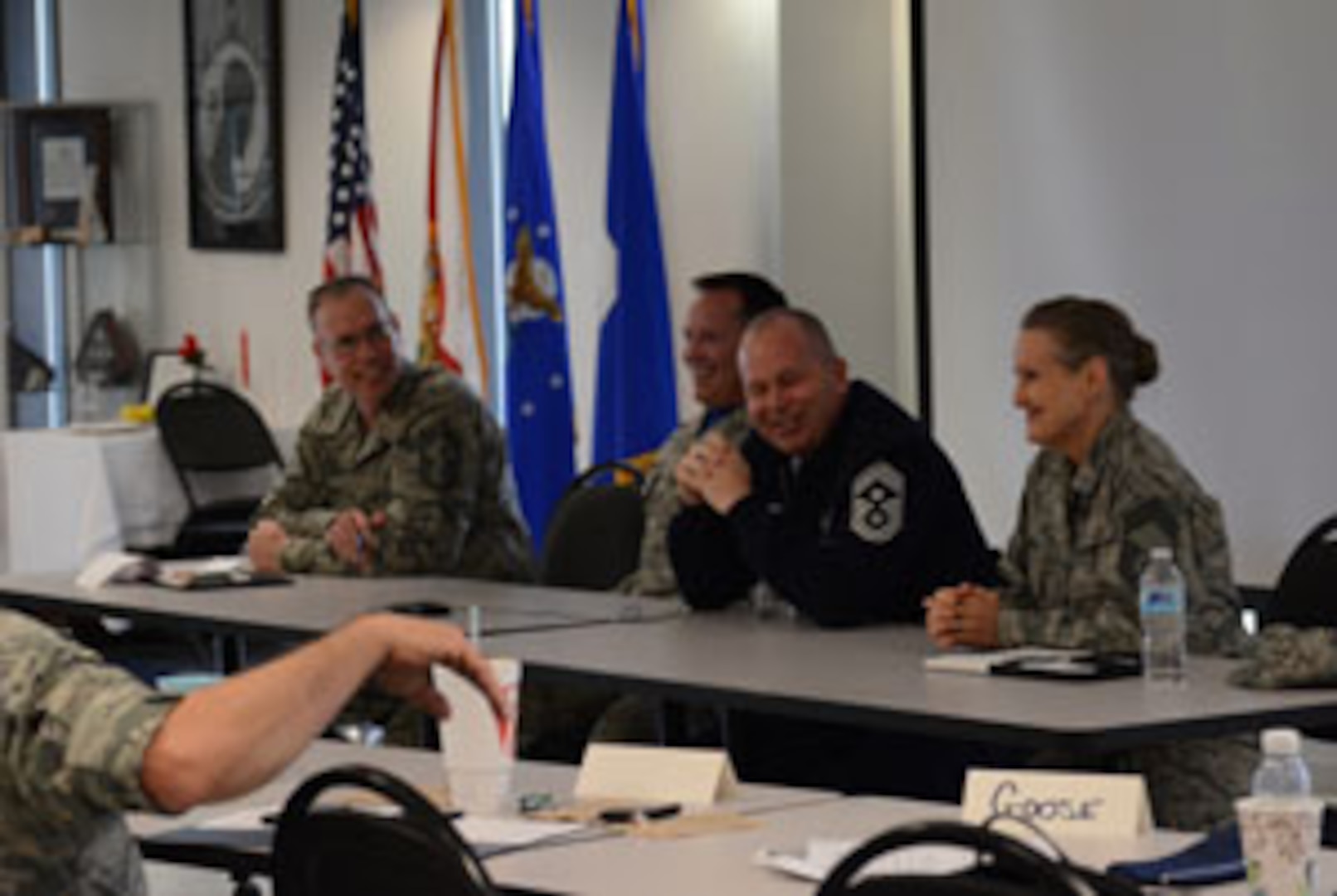 Florida Air National Guard senior leaders talk with Airmen during the Mini-Commander’s Development Course at the 125th Fighter Wing, Feb. 28, 2015.