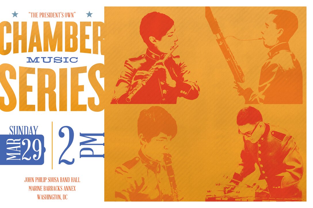 Sunday, Mar. 29 at 2 p.m. - Coordinated by percussionist Staff Sgt. Gerald Novak, the program will feature various ensembles, including trombone and clarinet quartets, a percussion quintet with saxophone, and a string trio with flute. The concert, which will be held at the John Philip Sousa Band Hall at the Marine Barracks Annex in southeast Washington, D.C., is free and no tickets are required.