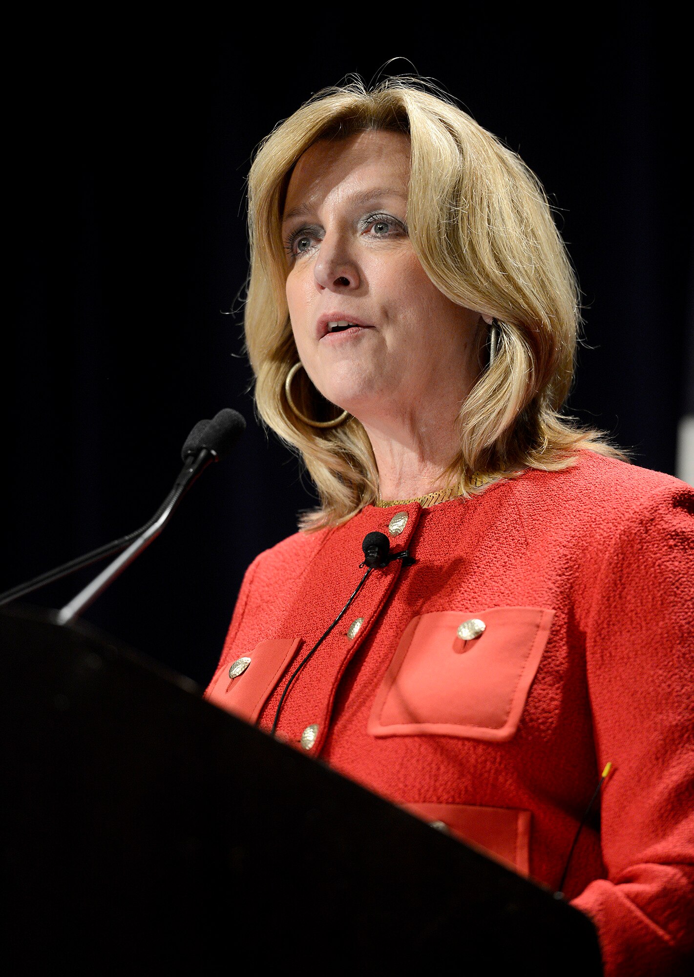 Secretary of the Air Force Deborah Lee James speaks to attendees at the Center for a New American Security's, "Women and Leadership in National Security," in Washington, D.C., March 4, 2015.  During her speech, James touted the diversity of the United States of America, and said the Air Force is working to continue to recruit and retain the best our nation has to offer.  (U.S. Air Force photo/Scott M. Ash)