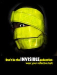 During hours of darkness and limited visibility, military members in uniform, as well as Department of Defense civilian employees, who are in a paid duty status, are required to wear a reflective belt. Wearing reflective gear provides increased visibility to others. (U.S. Air Force Photo Illustration by Senior Airman Schelli Jones)