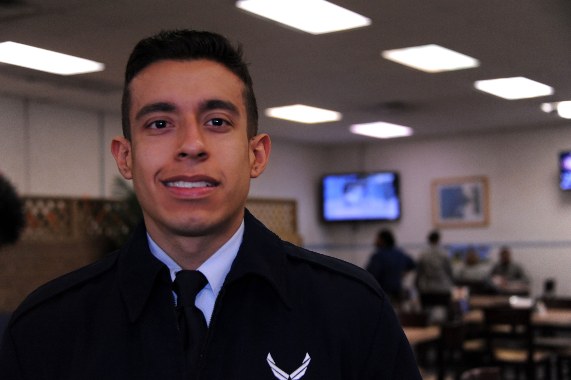 Airman Kevin Cortez, 42nd Medical Group medical records technician, grabbed a quick bite to eat at the River Front Inn dining facility, Maxwell Air Force Base, Alabama Feb. 27, 2015. Cortez is a member of the Junior Enlisted Airman’s Council and enjoys using the base gym in his free time. (U.S. Air Force photo by Airman 1st Class Alexa Culbert/Cleared)