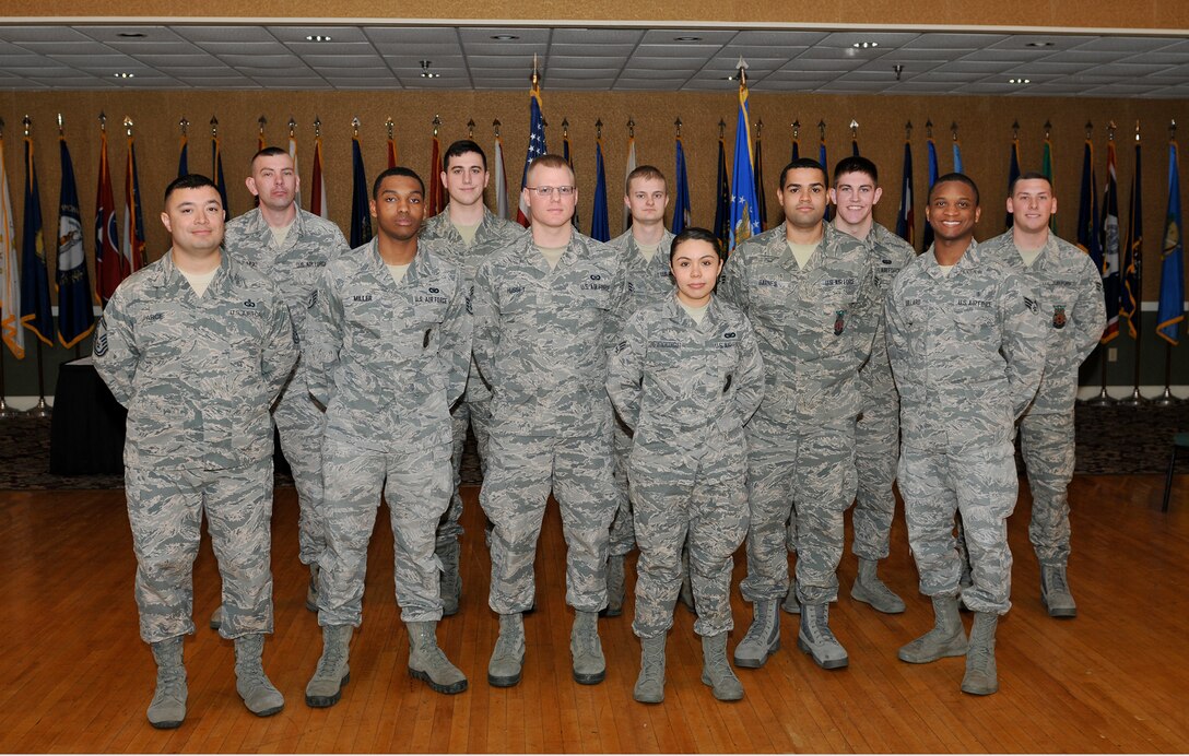 Eleven of Team BLAZE’s enlisted Airmen were promoted during the enlisted promotions ceremony Feb. 27 at the Columbus Club. (U.S. Air Force photo/Clara Whitley)