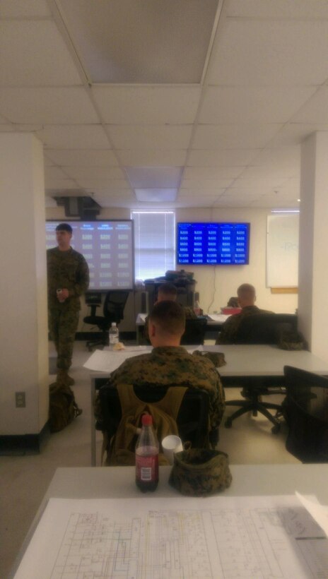 Marines reviewing for an upcoming test.