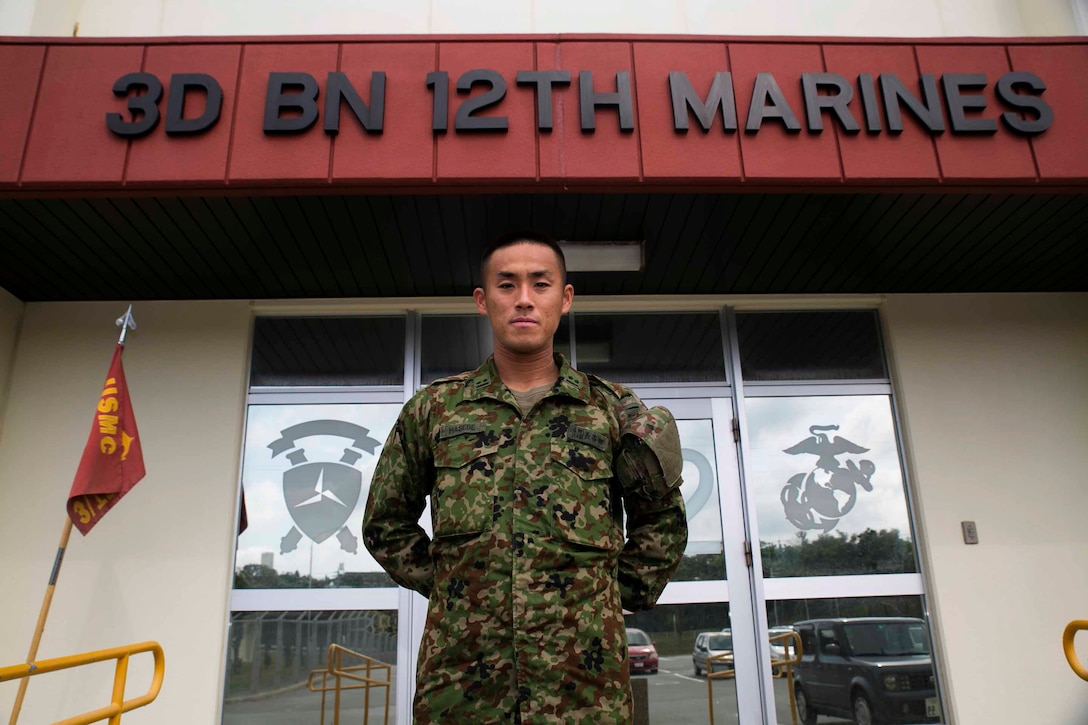 Japanese Ground Self-Defense Force 1st Lt. Ryota Hasebe attached to 3rd Battalion 12th Marines, 3rd Marine Division, III Marine Expeditionary Force for two months starting Jan. 11 and ending March 13. During those two months Hasebe learned about U.S. Marine Corps Artillery and went to Twentynine Palms, California for Integrated Training Exercise 2-15. Hasebe, 28, studied Chinese Literature and graduated from Kokugakuin University in Tokyo before joining the JGSDF in 2011. Hasebe is now the battalion fire direction control officer for 1st Battalion, 4th Field Artillery Regiment in Fukuoka Japan. 
