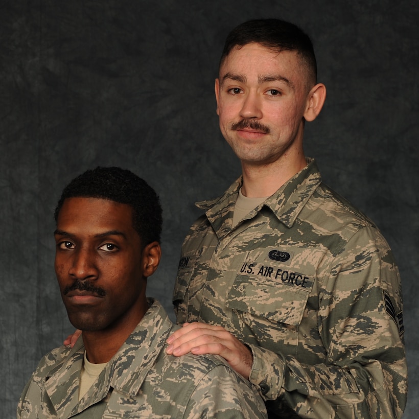 U.S. Air Force Airmen show off their mustaches at Spangdahlem Air Base, Germany, March 26, 2014. The Airmen responded to U.S. Air Force Gen. Mark Welsh III when he challenged the Air Force to a mustache competition. Mustache March continues to be a method of raising morale for the Airmen. (U.S. Air Force photo by Airman 1st Class Kyle Gese/Released)