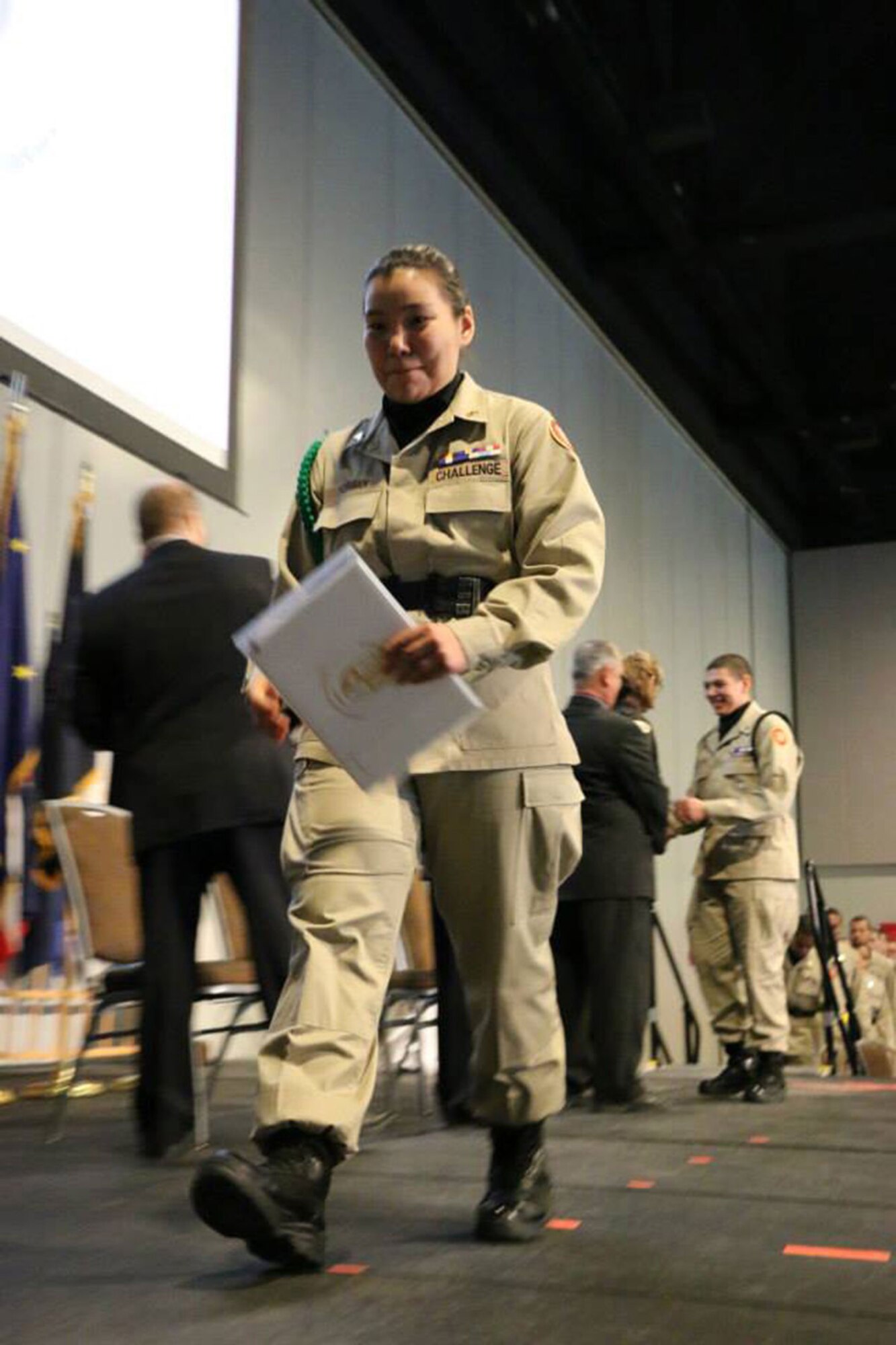 Bernice Morgan graduated from the residential portion of the National Guard Alaska Military Youth Academy Feb. 27. “I'm going to miss this,” Morgan said. “I thank [my family] for supporting my decisions and everything they've done for me.” (Courtesy photo)