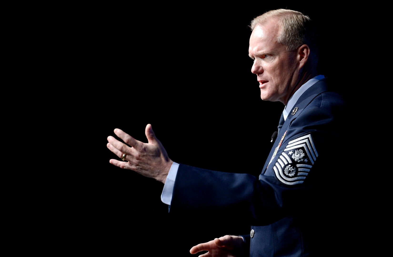 Chief Master Sgt. of the Air Force James A. Cody delivers his "Enlisted Perspective" at the Air Force Association's annual Air Warfare Symposium and Technology Exposition, Feb. 12 in Orlando, Fla. Cody focused on key areas such as enlisted development, resiliency for Airmen and their families and innovation. (U.S. Air Force photo by Scott Ash)
