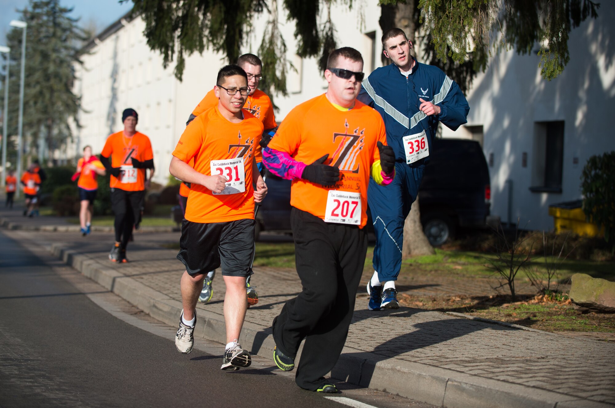 Kaiserslautern Military Community members run in the fourth annual A1C Zachary Cuddeback Memorial 5k run at Ramstein Air Base, Germany, Feb. 28, 2015. Members of the 86th Vehicle Readiness Squadron, Cuddeback’s squadron, hosted the run. (U.S. Air Force photo/Staff Sgt. Armando A. Schwier-Morales)