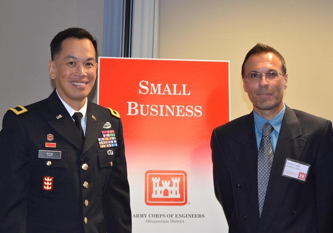ALBUQUERQUE, N.M., -- South Pacific Division Commander Brig. Gen. Mark Toy and Daniel Curado, the District’s Deputy for Small Business Programs, attend the District's Small Business Open House Feb. 26, 2015.  The event allowed small businesses to share their firm’s unique capabilities and experiences with the Albuquerque District team.