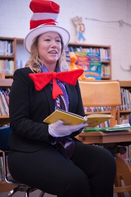 Susie Galea, mayor of Alamogordo, NM, read three stories to the fifth grade class of Holloman Elementary School, March 6, at Holloman Air Force Base, NM. Read Across America as a week-long celebration of reading in honor of Dr. Seuss’s birthday. This was Galea’s first year volunteering to read to students. “Ithink is it wonderful that they (National Education Association) carve a week out just for reading,” said Galea. (U.S. Air Force Photo by Staff Sgt. E’Lysia A. Wray/Released)