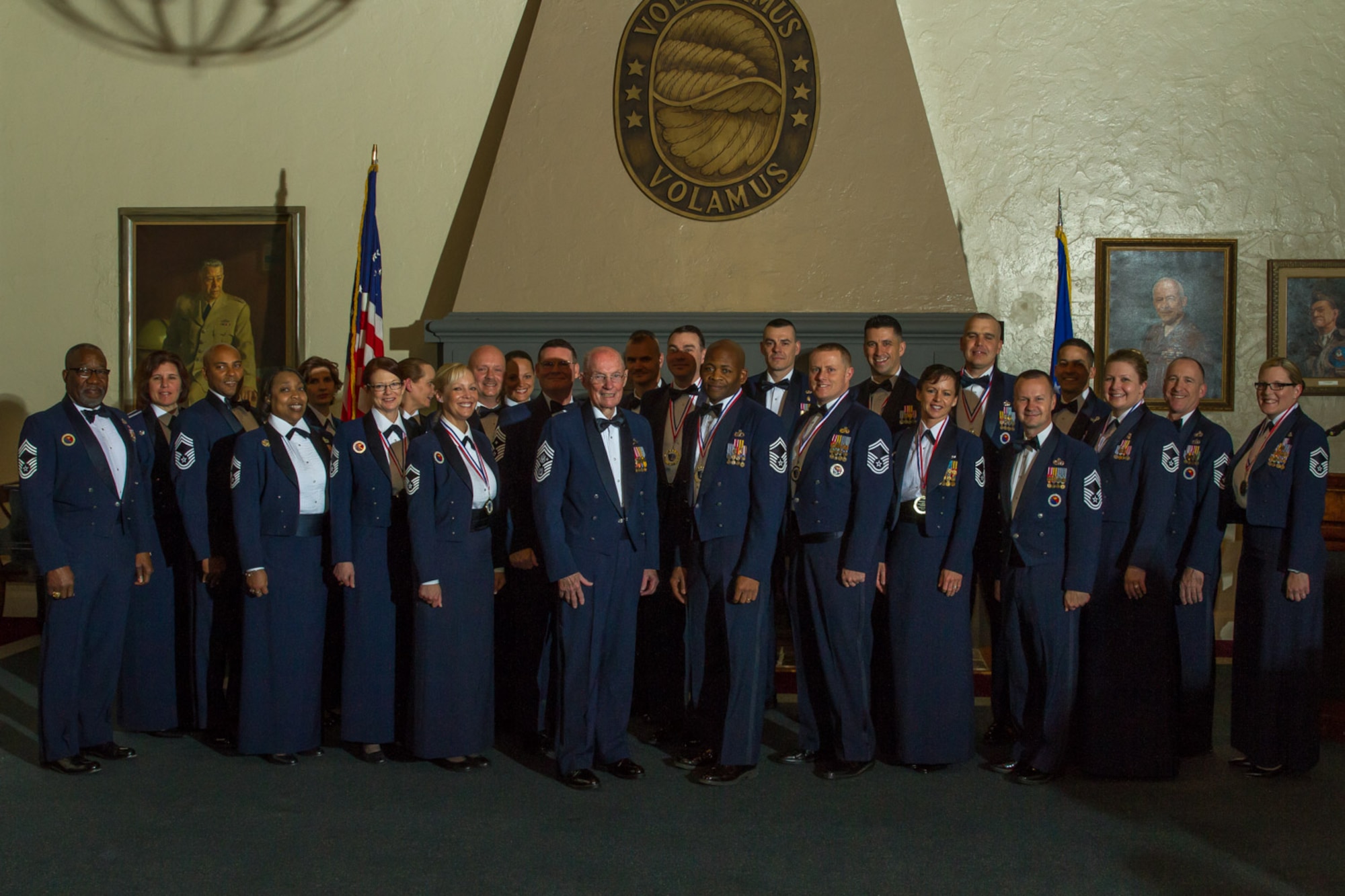 The Maxwell-Gunter Chief Induction Ceremony was held at the Maxwell Club at Maxwell Air Force Base, Alabama, Feb. 27, 2015. The ceremony honors those Airmen who have attained the highest enlisted rank of chief master sergeant.  Former Chief Master Sgt. of the Air Force James McCoy was the guest speaker for the ceremony. (Air Force photo by Staff Sgt. Christopher Morgan, Air Force Life Cycle Management Center/Cleared)