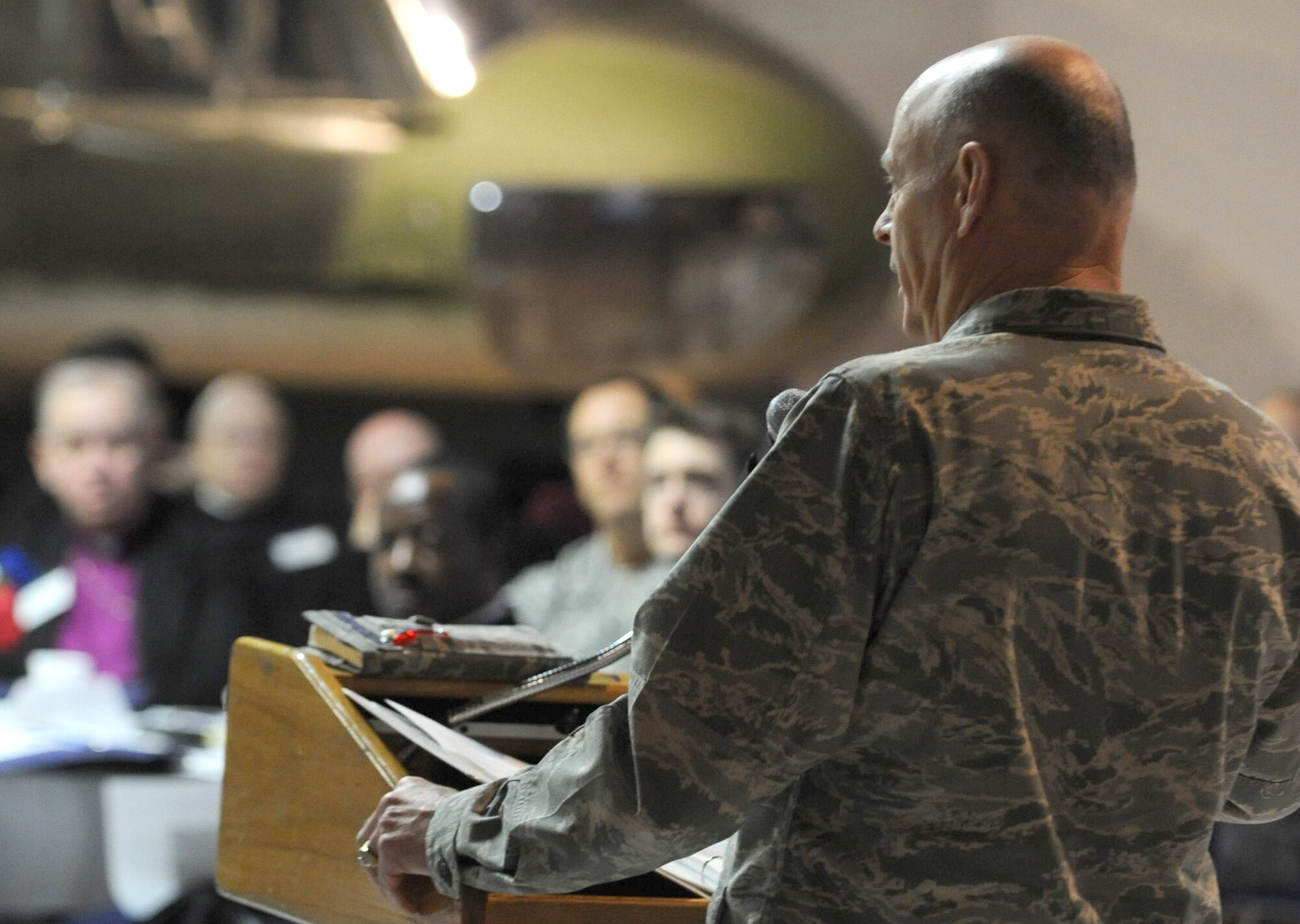 Chaplain (Col.) Jimmy Browning, Air Force Materiel Command chaplain, told the audience, “Being physically, socially, emotionally and spiritually strong is an important element of who we are – a profession of arms.” (U.S. Air Force photo by Tommie Horton)