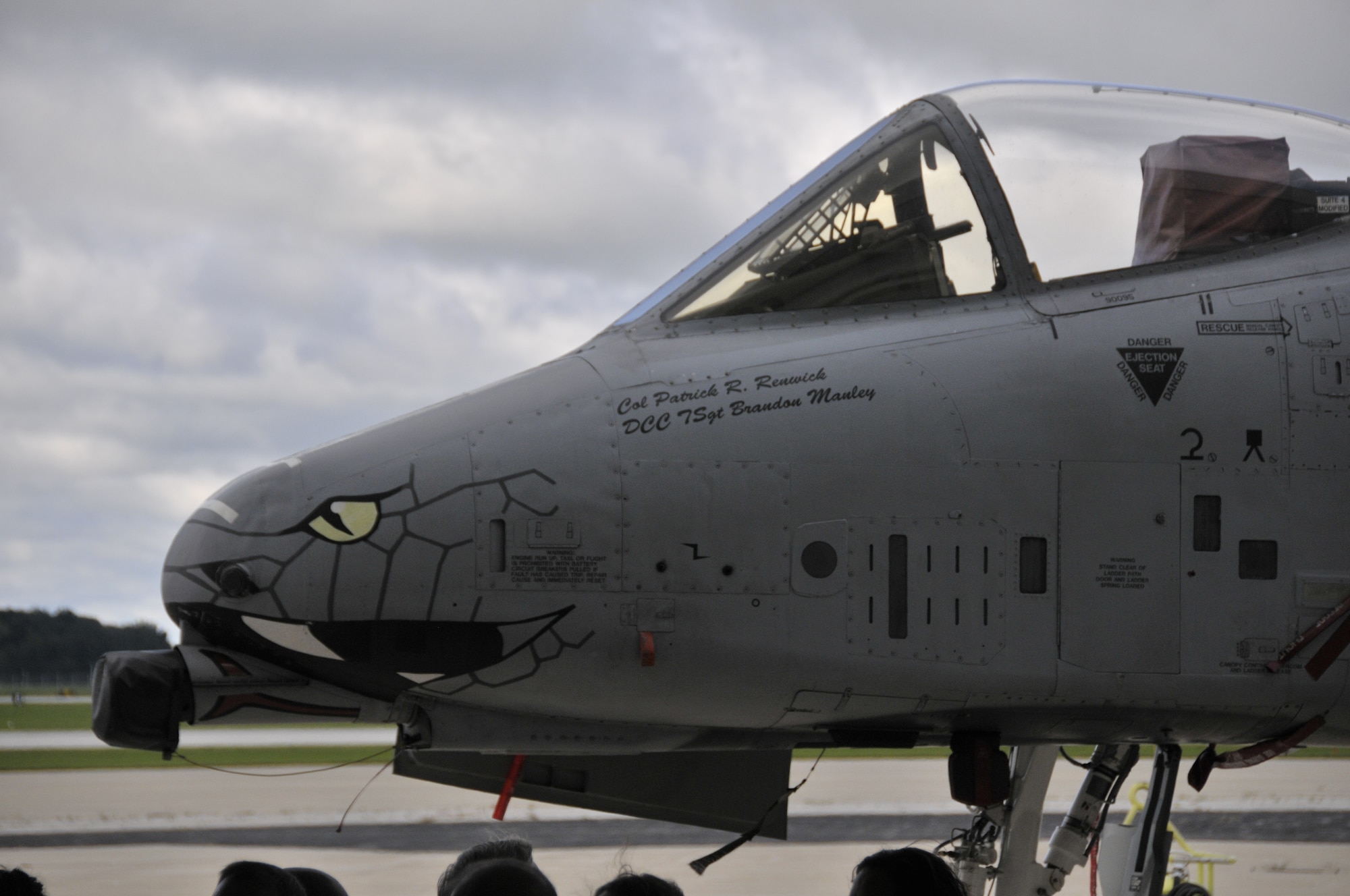 An A-10 Thunderbolt II aircraft is shown displaying the name of Col. Patrick R. Renwick, newly appointed Commander of the 122nd Fighter Wing, Fort Wayne Air National Guard Base, Fort Wayne, Indiana. Renwick succeeded Col. David L. Augustine, former Commander, following his retirement on September 13, 2014. Augustine served as Wing Commander for three years while Renwick arrives from the 181st Intelligence Wing, Terre Haute, Indiana. (Air National Guard photo by Senior Airman Joseph Boals/Released)
