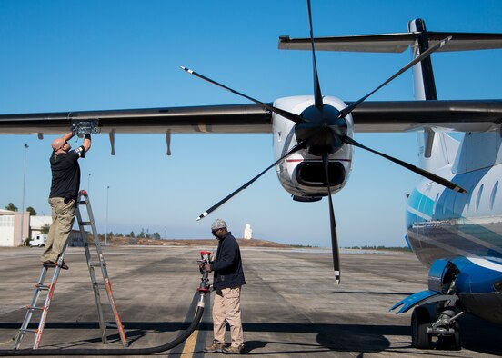 A fuels crew prepares to refuel a C-146 from the 524th Special Operations Squadron based at Cannon AFB, at Duke Field, Fla., Jan. 28.  The aircraft can carry a maximum of 27 passengers or 6,000 pounds of cargo.  Although this aircraft is assigned to the 524th, it supports detachments around the world.  (U.S. Air Force photo/Tech. Sgt. Jasmin Taylor)