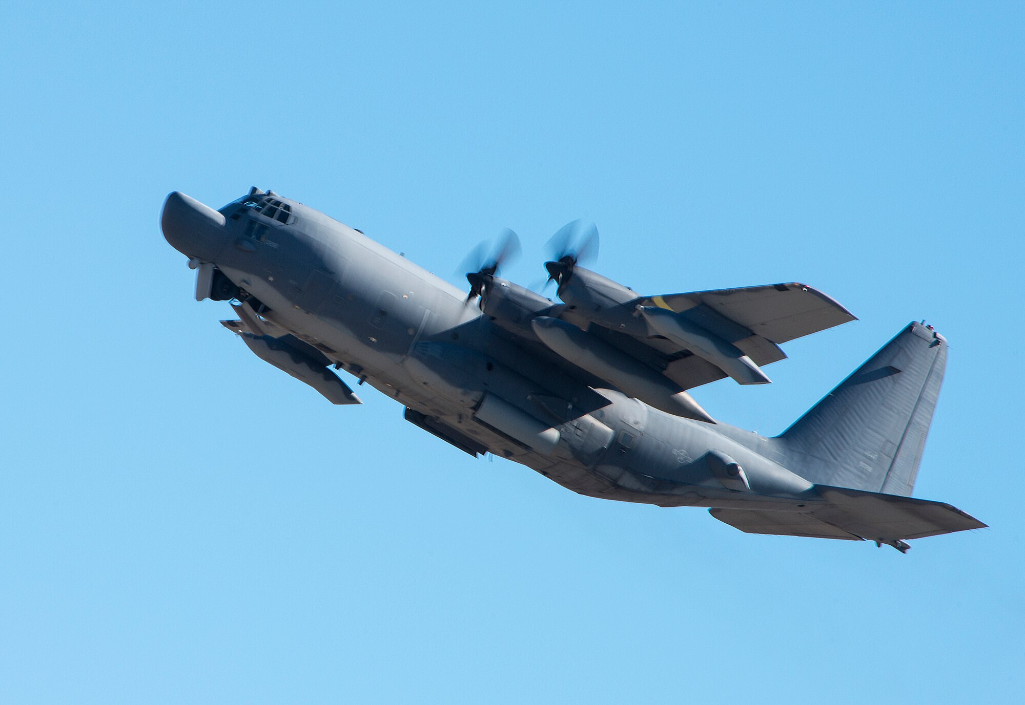 A C-130 soars through the sky while doing some pattern work over Duke Field’s flightline Jan. 28.  (U.S. Air Force photo/Tech. Sgt. Jasmin Taylor)