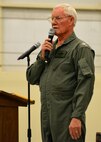 Retired Col. Edward L. Hubbard speaks to the members of the 919th Special Operations Wing about his time as a prisoner of war at the Combat Dining-In Feb. 7 at Duke Field, Fla.  The event, the first in nine years, drew more than 250 Airmen.  A Combat Dining-In is built around the format of a traditional Dining-In, but there is less formality and combat uniforms are required. (U.S. Air Force photo/Tech. Sgt. Cheryl L. Foster)