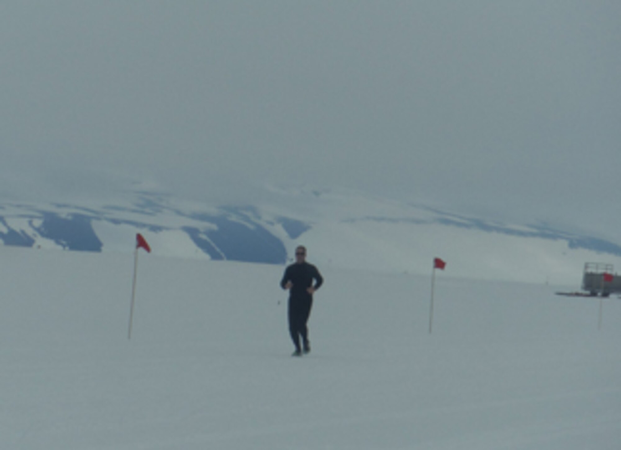 U.S. Air Force Chaplain Maj. Pete Drury competes in a half-marathon on the Ross Ice Shelf in Antarctica. Chaplain Drury completed a deployment to Antarctica in support of Operation Deep Freeze, which in turn supports the United States Antarctic Program scientific research efforts. (photo courtesy of/Maj. Pete Drury)