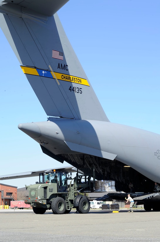 Airmen from the 81st Aerial Port Squadron at Joint Base Charleston, South Carolina trained with members from the 934th Airlift Wing's 27 APS, Minneapolis-St. Paul International Airport Air Reserve Station, Minn. here March 7-8, 2015.  The purpose of the joint training was to allow Airmen from the 81 APS an opportunity to practice loading and off-loading a C-130 aircraft while also preparing for the upcoming Port Dawg Challenge.  Airmen from the 27 APS were exposed to the Global Air Transpiration Execution System, a single post/terminal processing and management system for the Department of Defense. (U.S. Air Force photo by Staff Sgt. Bobby Pilch)