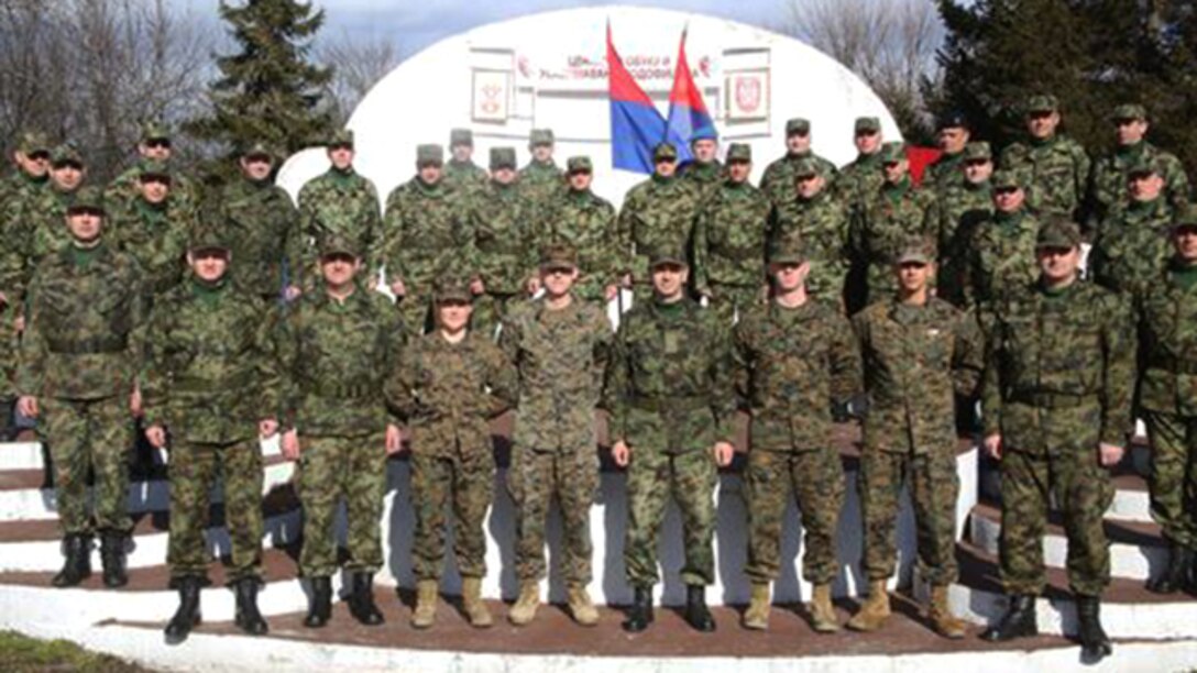Senior noncommissioned officers from the Serbian Armed Forces attending a NCO Workshop worked with four U.S. Marines with Black Sea Rotational Force to share information about the noncommissioned officer rank at the Serbian Armed Forces Training Center Pancevo, March 3 through 6, 2015. These military-to-military engagements between the U.S. and Serbian militaries allow for a greater understanding in Serbia’s effort toward NATO interoperability in the area of leader development.