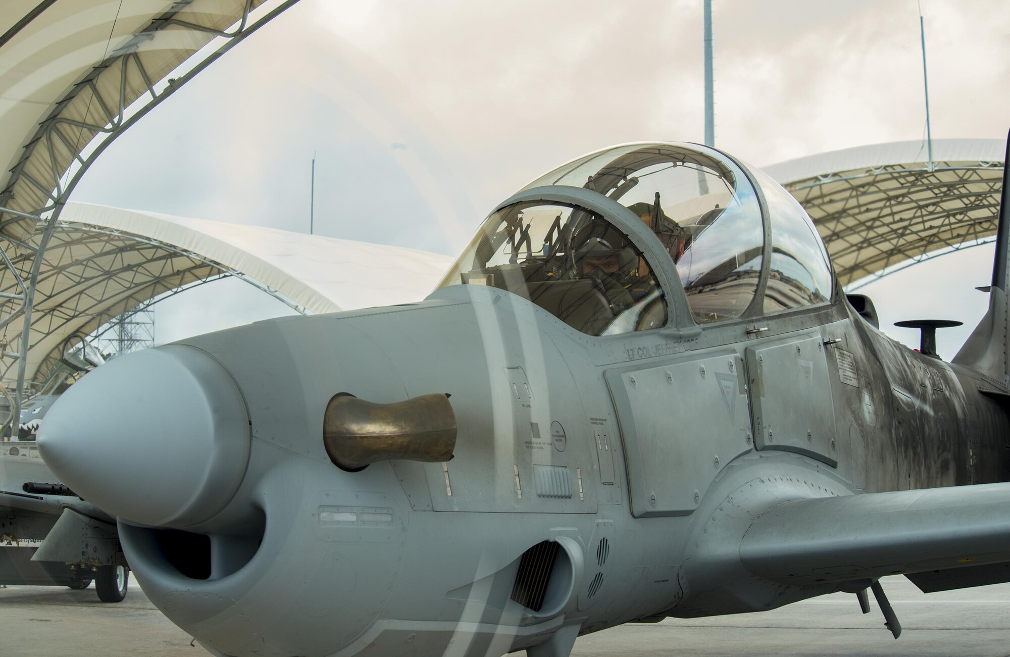 An Afghan Air Force student pilot from the 81st Fighter Squadron, prepares for the first Afghan ‘in seat’ flight in an A-29 Super Tucano March 5, 2015, at Moody Air Force Base, Ga. The Afghan pilot was evaluated throughout the flight by the instructor. (U.S. Air Force photo by Airman 1st Class Ceaira Tinsley)