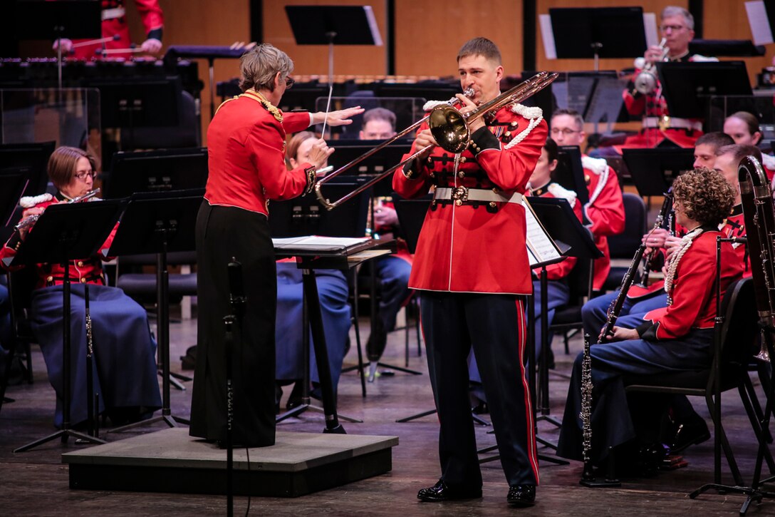 March 8, 2015, at Rachel M. Schlesinger Concert Hall and Arts Center in Alexandria, Va., the Marine Band performed the concert "From the Land of the Northern Lights" featuring music by Scandinavian composers. (U.S. Marine Corps photo by Staff Sgt. Brian Rust/released)
