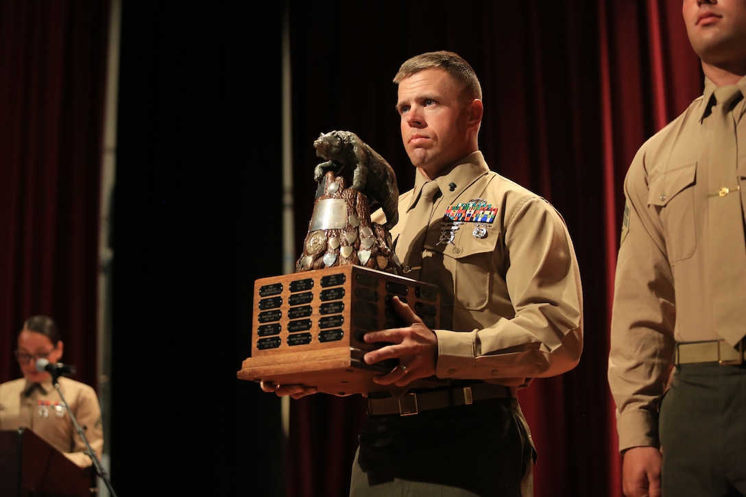 Marine Corps Recruit Depot San Diego won The San Diego Team Trophy at the 2015 Western Division Matches at Camp Pendleton on March 6. The trophy is referred to as "The Bear" and is one of the oldest active trophies competed for in the Marine Corps, it is awarded to the rifle team that scores the most overall points and comes from a unit whose strength is in excess of 600 personnel.