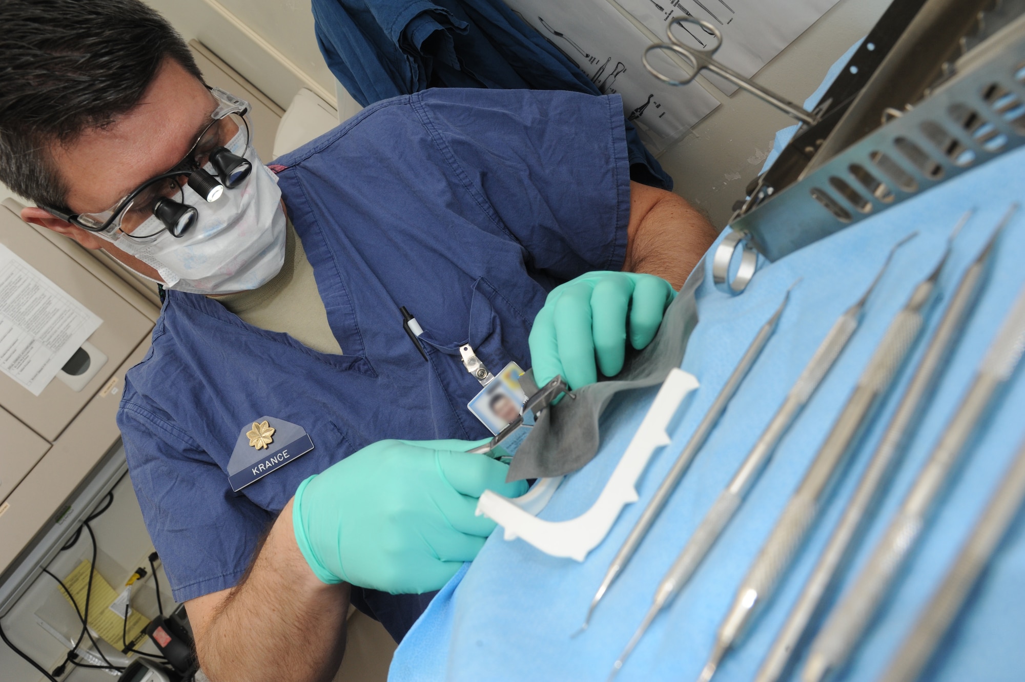 Maj. (Dr.) Aaron Krance, 81st Dental Squadron advanced education in general dentistry resident, prepares to perform  root canal therapy Feb. 25, 2015, at the dental clinic, Keesler Air Force Base, Miss.  The 81st DS is home to approximately 11 dental officers who undergo training in either a one-year Advanced Education in General Dentistry, a General Practice Residency, a 2-year Endodontic residency program, or a Fellowship program in implant dentistry. The Dental Clinic appointment number is (228)376-0511 (DSN: 591-0511).  (U.S. Air Force photo by Kemberly Groue)