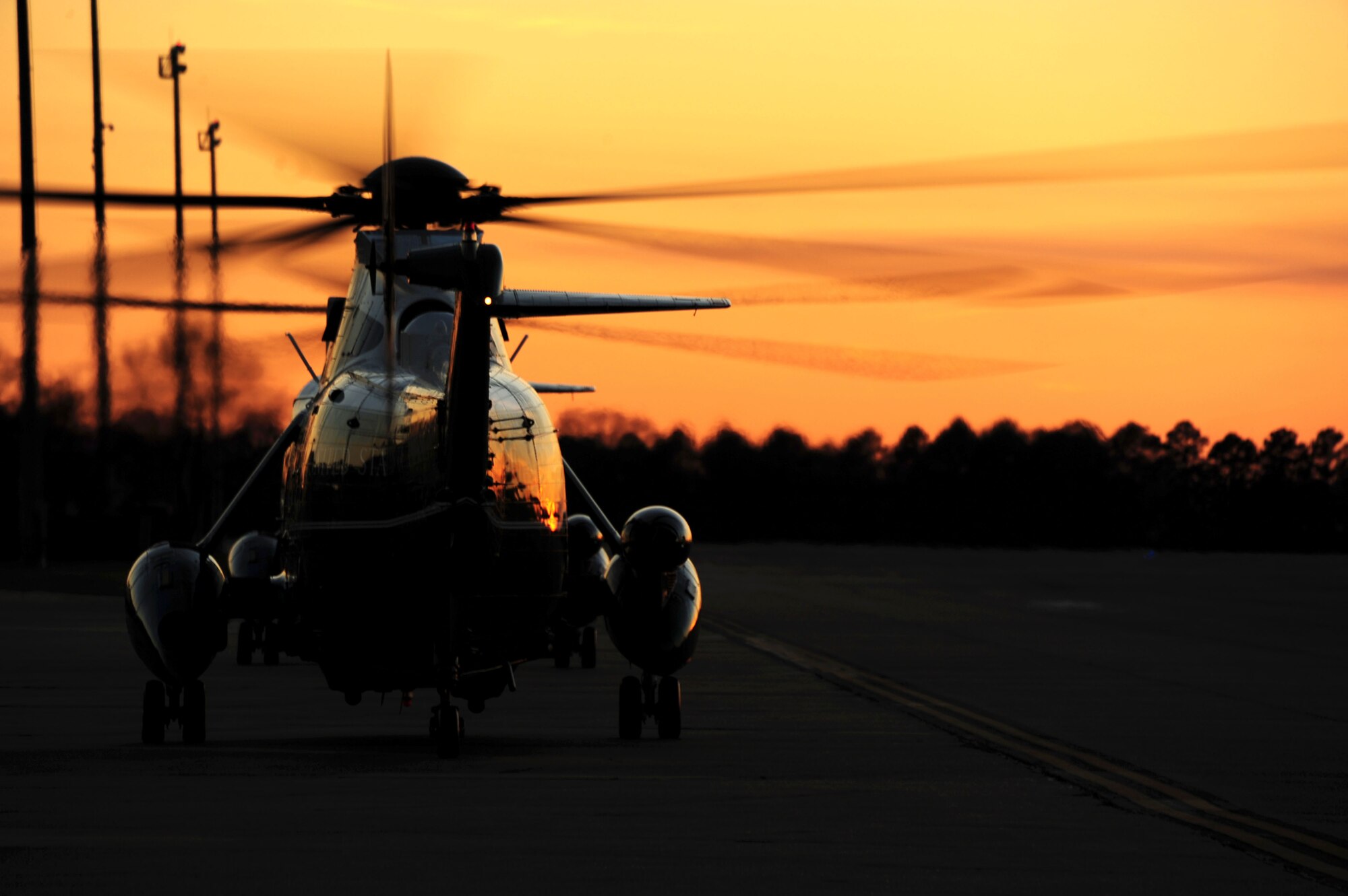 Marine One waits to depart Maxwell Air Force Base, Alabama, after carrying President Barack Obama and his family to Selma for the 50th anniversary of  ‘Bloody Sunday,’ March 7, 2015. The president, along with more than 100 members of Congress, walked across the Edmund Pettus Bridge, where Dr. Martin Luther King Jr. rallied civil rights leaders 50 years ago. (U.S. Air Force photo by Senior Airman William Blankenship)