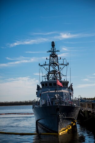 The USS Shamal, a coastal patrol ship, is ported near the Waterfront Park March 7, 2015, at North Charleston, S.C., during the 100th anniversary of the founding of the Naval Reserve. The ship, whose homeport is Naval Station Mayport in Jacksonville, Fla., was opened for tours and was part of the celebration sponsored by the City of North Charleston, the Navy Operational Support Center Charleston and the Navy League of Charleston. (U.S. Air Force photo/Senior Airman Jared Trimarchi) 