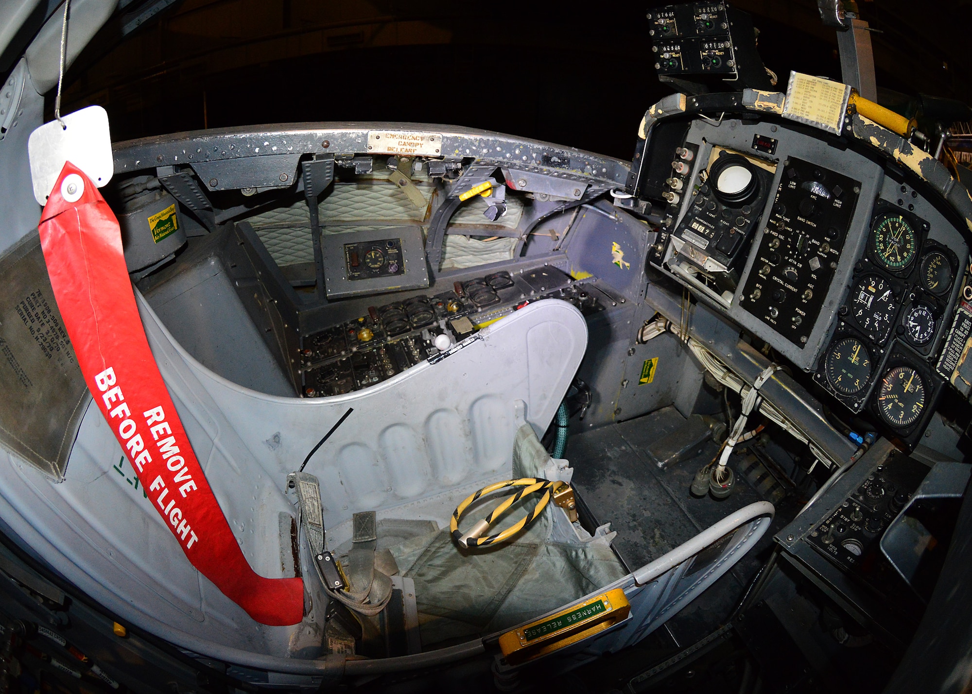 DAYTON, Ohio -- Martin B-57B Canberra rear cockpit view in the Southeast Asia War Gallery at the National Museum of the U.S. Air Force. (U.S. Air Force photo by Ken LaRock)