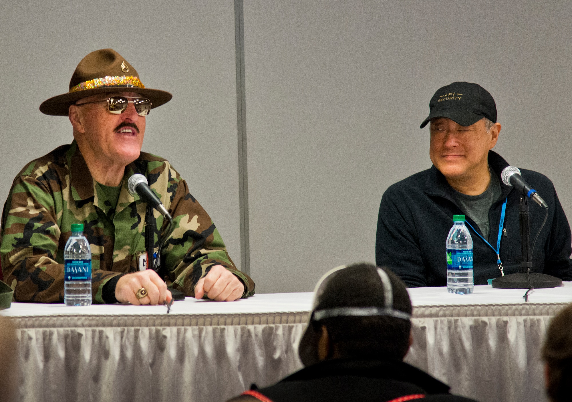 Wrestler Sergeant Slaughter and Larry Hama, writer and artist for GIJoe, were on hand to meet with military and civilian fans alike during this year’s large-scale comic book convention, Pensacon, Feb. 29.  Both celebrities said they received a warm reception from the many military members during the three-day event.  More than 20,000 people, including military from all five of the region’s bases, attended the convention at the Pensacola Bay Center Feb. 27 – March 1.  (U.S. Air Force photo/Samuel King Jr.)