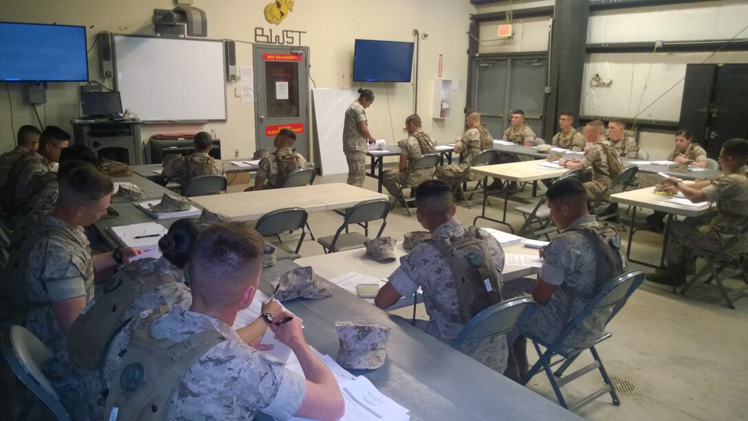 Marines being briefed on electrical support.