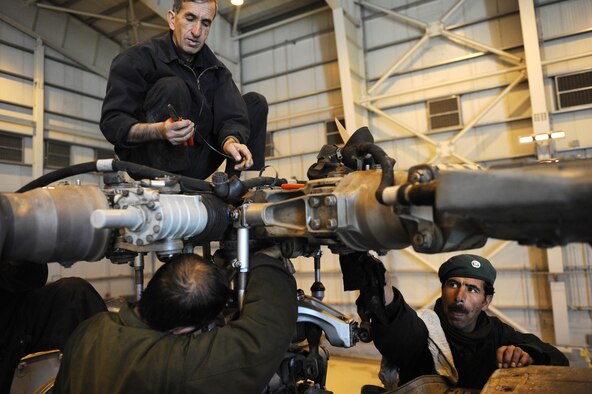 Kandahar Air Wing recently completed their first 100 flying-hour inspection of the Mi-17, while Kabul Air Wing completed both 100 and 200 flying-hour inspections. In the coming weeks, Kabul airmen will perform a 300 flying-hour inspection, signifying a major milestone toward complete maintenance autonomy of the Mi-17. (Official U.S. Air Force photo)