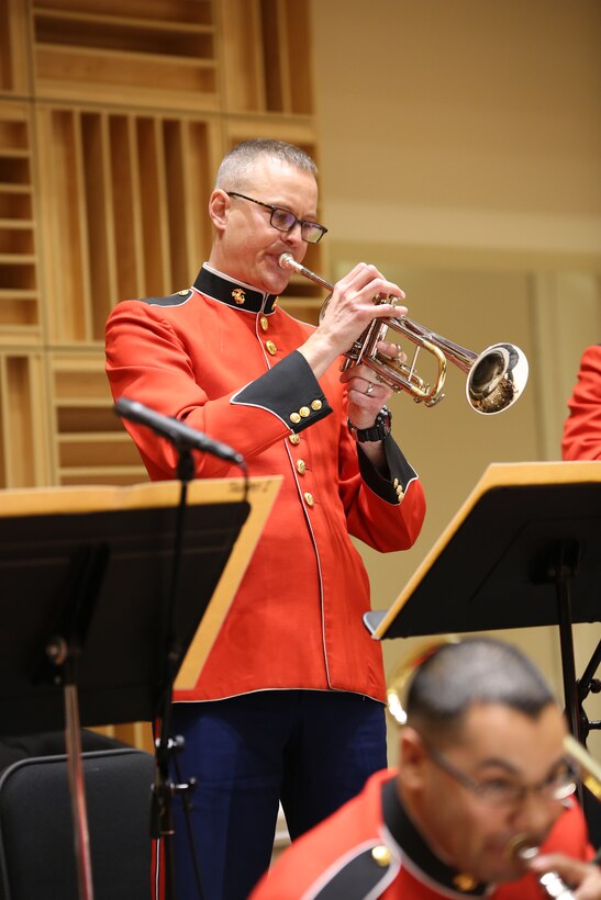 On Dec. 12, 2014, the Marine Big Band and Marine Jazz Combo rehearsed in the John Philip Sousa Band Hall at the Marine Barracks Annex in Washington, DC (U.S. Marine Corps photo by Master Sgt. Kristin duBois/released)