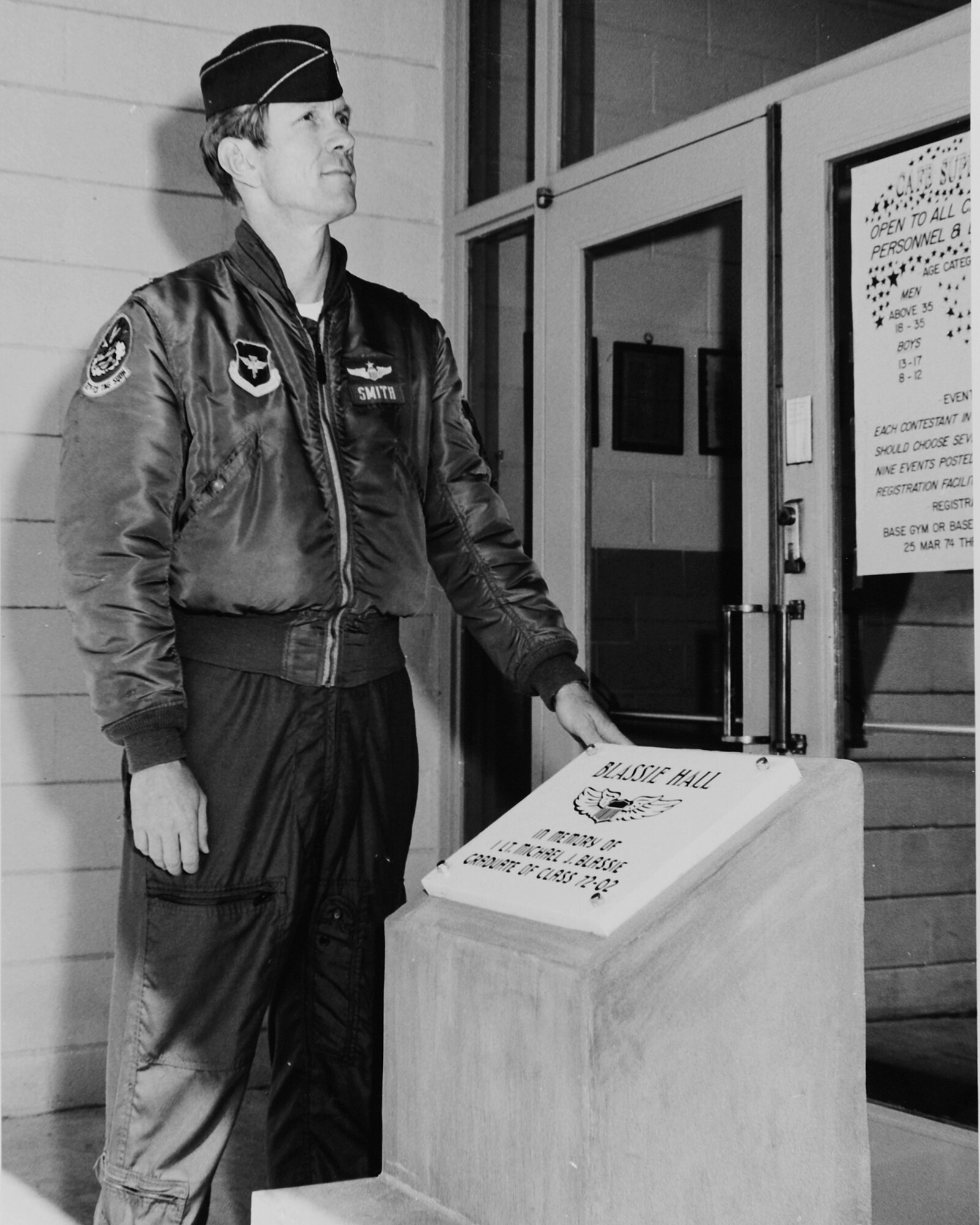 Now retired Lt. Col. Richard “Gene” Smith stands by the memorial of 1st Lt. Michael Blassie in March 1974. Both Blassie and Smith fought in the Vietnam War and have structures dedicated to them on Columbus Air Force Base, Mississippi. (Courtesy photo)