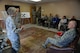 Lt Col. Christine Blice-Baum, 375th Air Mobility Wing Chaplain, talks to Lt. Gen. Carlton D. Everhart II, 18th Air Force commander, about what the chapel accomplishes through confidential counseling, religious and meditation services at Scott Air Force Base, Illinois, March 6, 2015. The discussion focused on how the chapel can continue to reach out to the population with events and amenities they need and want.  The chapel has the capability to serve several religions, including Wiccan, Buddhism and Baha’i. (U.S. Air Force photo by Airman 1st Class Erica Crossen)