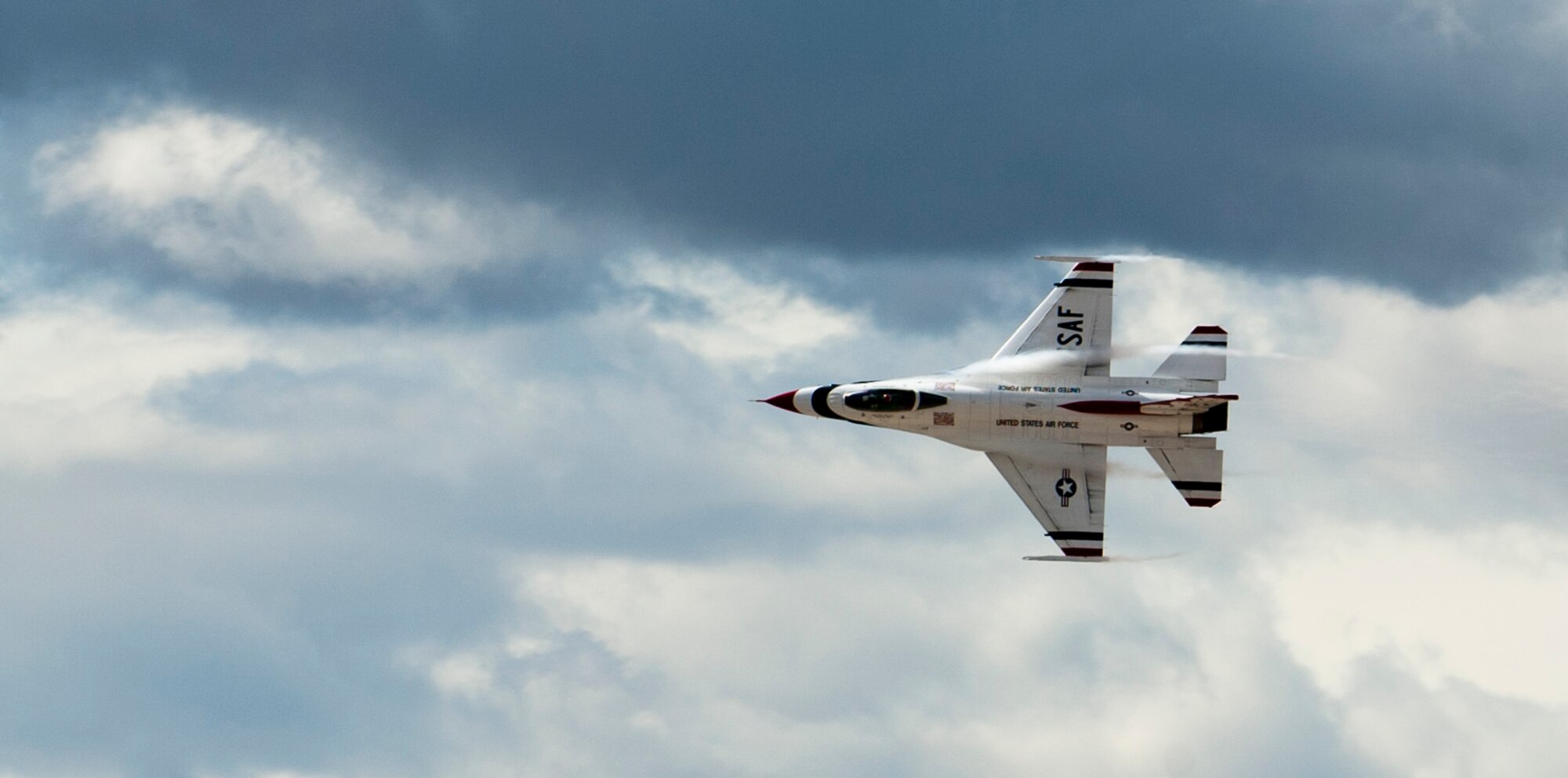 The U.S. Air Force Air Demonstration Team, the Thunderbirds, perform their demonstration in preparation for the commander of Air Combat Command at Nellis Air Force Base, Nev., March 2, 2015. Millions of people have witnessed the Thunderbirds demonstrations, and in turn, they’ve seen the pride, professionalism and dedication of hundreds of thousands of Airmen serving at home and abroad. (U.S. Air Force photo by Senior Airman Thomas Spangler)