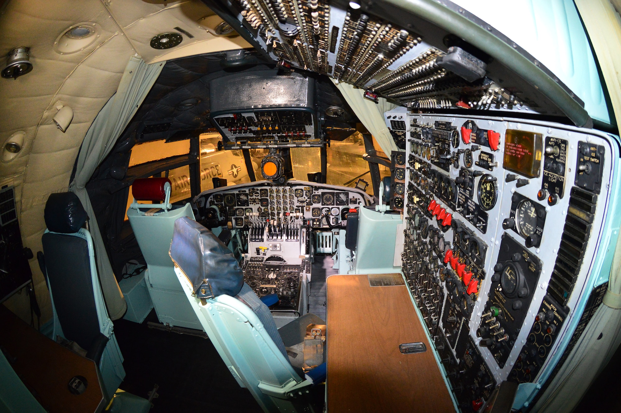 DAYTON, Ohio -- Douglas C-133A Cargomaster flight deck in the Cold War Gallery at the National Museum of the United States Air Force. (U.S. Air Force photo by Ken LaRock)