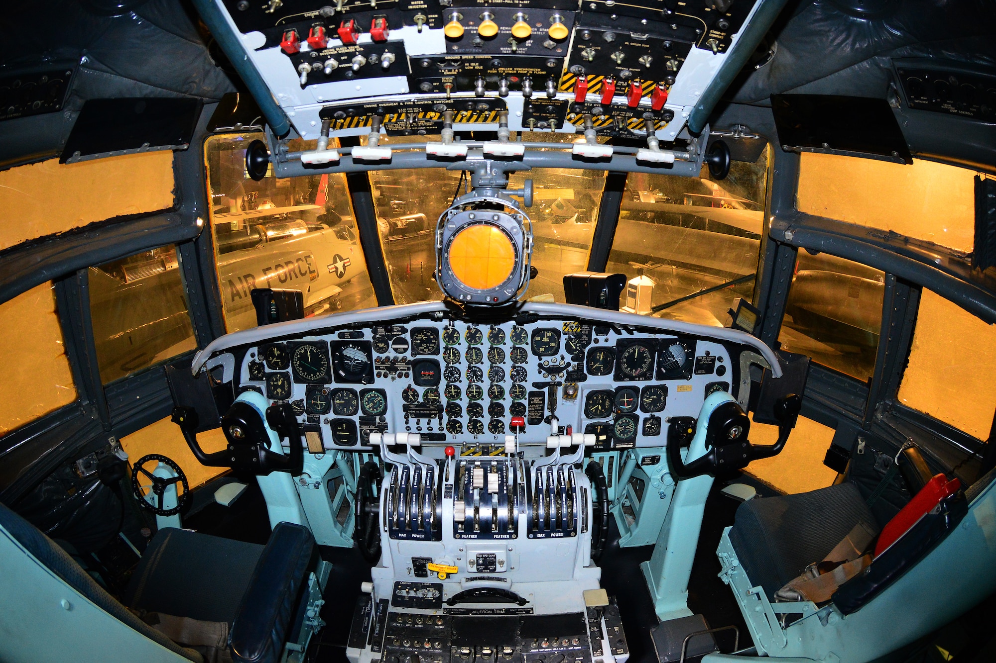 DAYTON, Ohio -- Douglas C-133A Cargomaster cockpit in the Cold War Gallery at the National Museum of the United States Air Force. (U.S. Air Force photo by Ken LaRock)