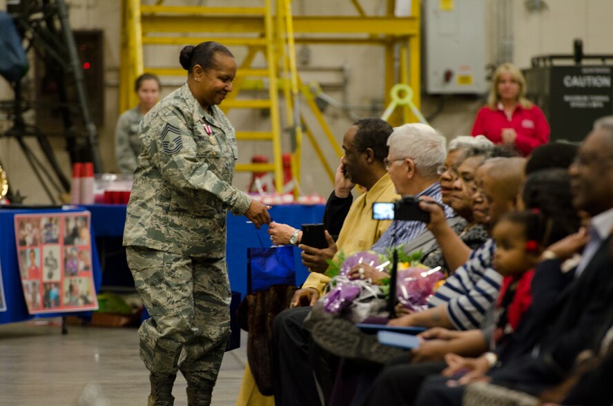 U.S. Air Force Chief Master St. Morcie Whitley, assigned to the 139th Airlift Wing, Missouri Air National Guard, retires March 7, 2015 at Rosecrans Air National Guard Base, Mo. (U.S. Air National Guard photo by: Senior Airman Sheldon Thompson/Released)