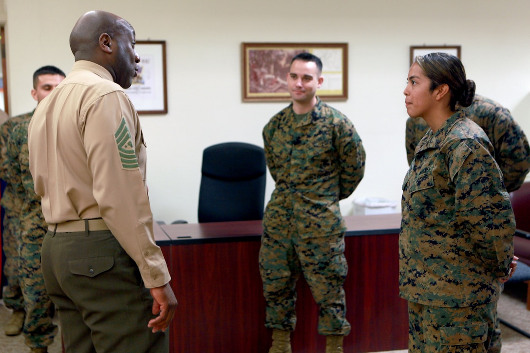Sgt. Maj. Ronald L. Green, the 18th Sergeant Major of the Marine Corps, visits the 12th Marine Corps District Headquarters at Marine Corps Recruit Depot San Diego, Calif., March 5, 2015. (U.S. Marine Corps photo by Sgt. Marionne T. Mangrum)