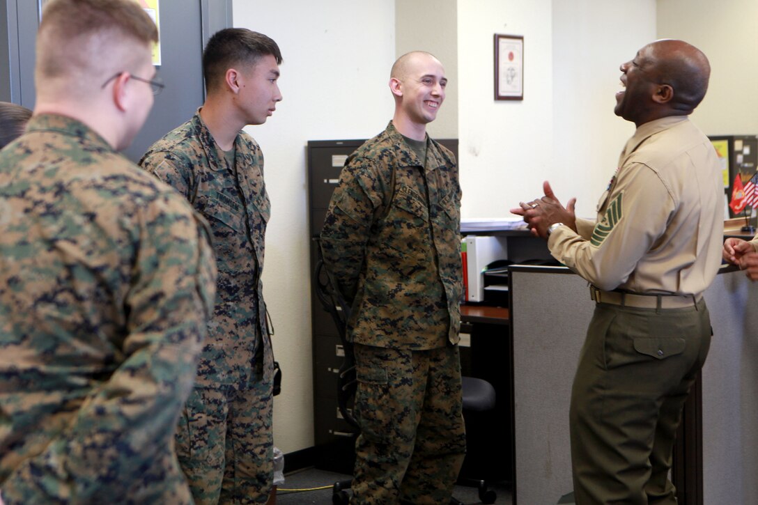 Sgt. Maj. Ronald L. Green, the 18th Sergeant Major of the Marine Corps, visits the 12th Marine Corps District Headquarters at Marine Corps Recruit Depot San Diego, Calif., March 5, 2015. (U.S. Marine Corps photo by Sgt. Marionne T. Mangrum)