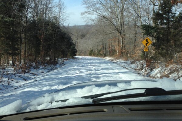 This is Old Lock A Road off Highway 49 in Dickson County, approximately two miles from the Cheatham Power Plant in Charlotte, Tenn.  It is covered with snow that employees drove on when headed to work March 6, 2015.