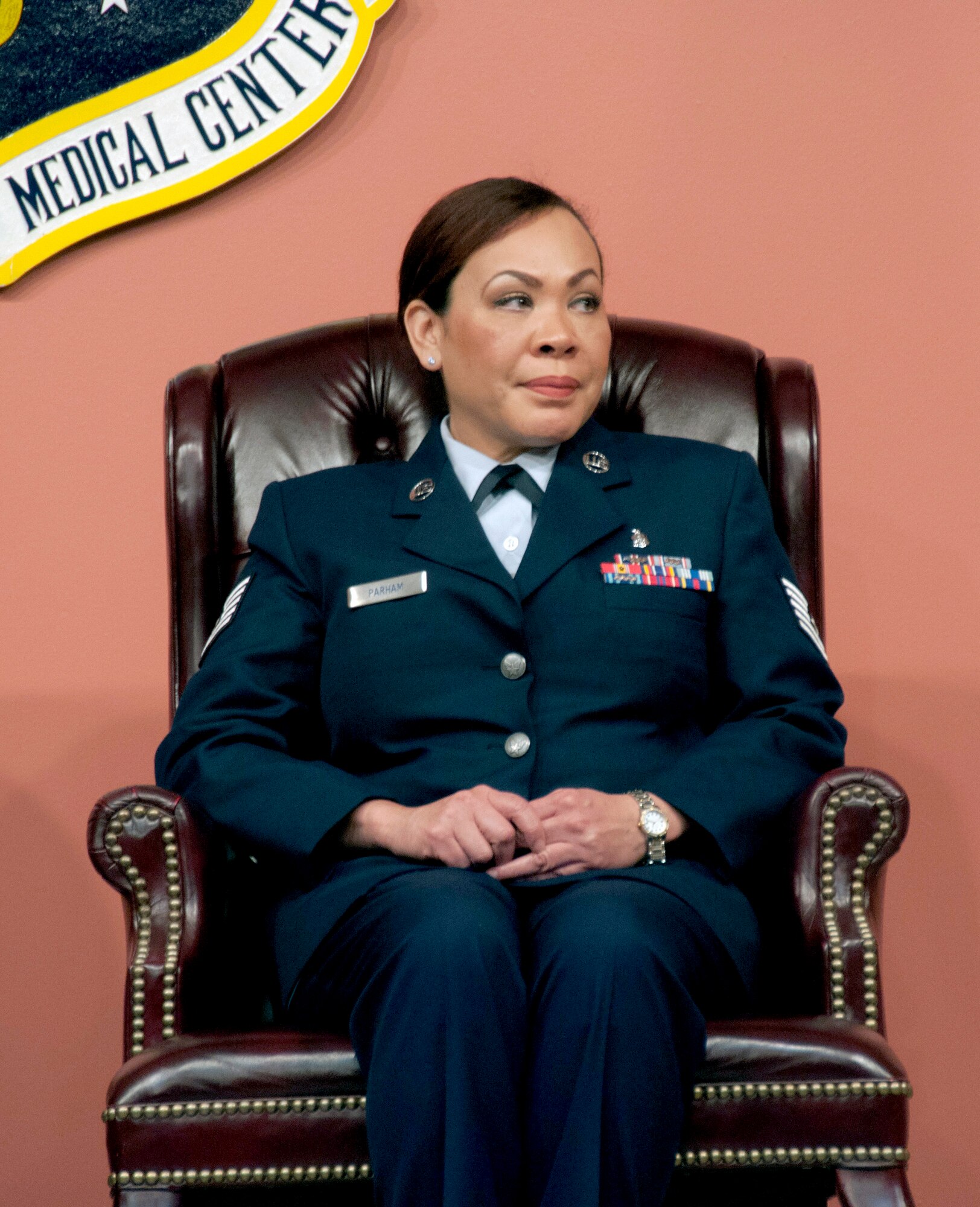 Tech. Sgt. Jennifer Parham retires from the Air Force Reserve during an official ceremony held on March 8, 2015 at Travis Air Force Base, Calif.Parham, assigned to the 349th Aerospace Medicine Squadron, retired after 21 years of faithful service to the United States Air Force. (U.S. Air Force photo/Staff Sgt. Amelia Leonard)