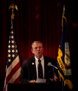 Dr. Jairy Hunter Jr., president and professor of management at Charleston Southern University, speaks with guests attending the 2015 National Prayer Breakfast March 11, 2015, at the Red Bank Club on Joint Base Charleston – Weapons Station. Hunter was the guest speaker for the breakfast and highlighted the importance of having a passion and a ‘want to’ attitude with all you do. (U.S. Air Force photo/Airman 1st Class Clayton Cupit)