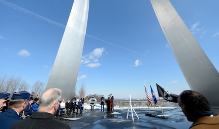 Michael L. Rhodes, director of administration and management for the Office of the Secretary of Defense, addresses an audience during a wreath laying ceremony March 2, which was hosted by Air Force Chief of Staff Gen. Mark A. Welsh III, to honor Air Force Vietnam prisoners of war and missing in action at the Air Force Memorial in Arlington, Va. (U.S. Air Force photo by Scott Ash)  

