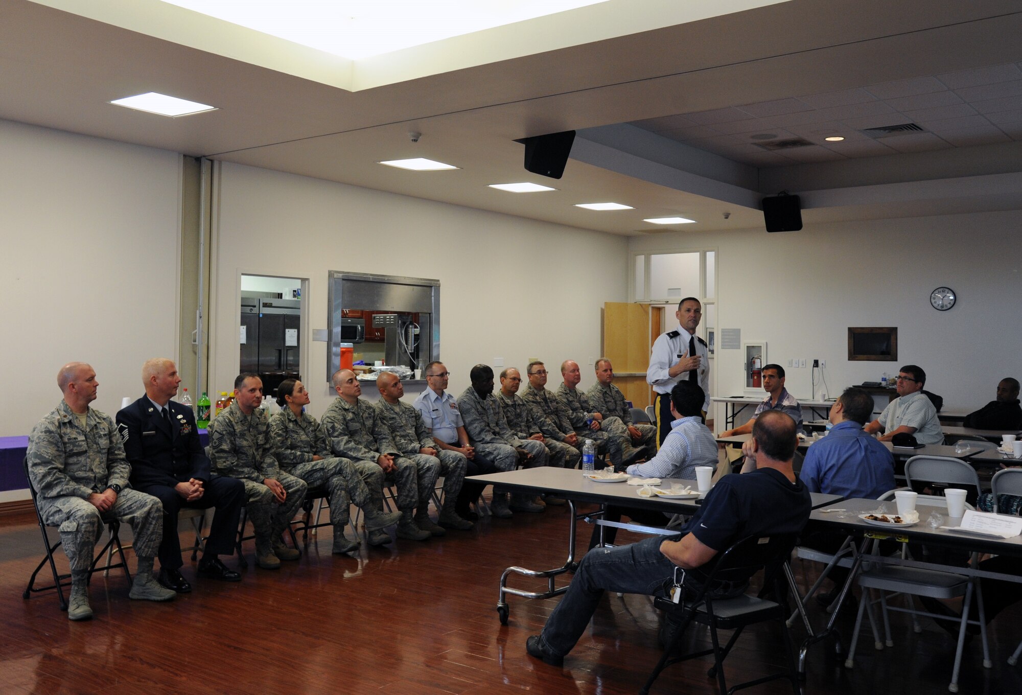 Chaplain (Col.) Jeff Watters, CENTCOM addressed clergy from the local area during a joint clergy day held March 9, MacDill Air Force Base, Fla. While here, the religious influencers spent their day learning about the spiritual needs of the members of the U.S. Military. (U.S. Air Force photo/Tech. Sgt. Peter Dean)